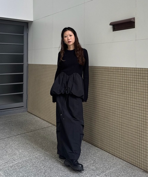 セール】BALLOON DETAIL KNIT DOCKING DRESS（ワンピース）｜Ameri