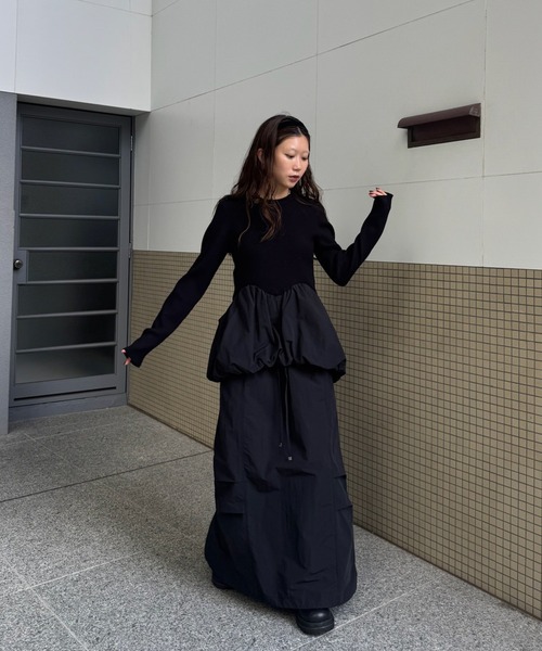 BALLOON DETAIL KNIT DOCKING DRESS（ワンピース）｜Ameri（アメリ）の
