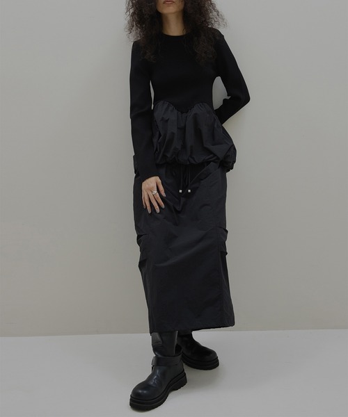 Ameri（アメリ）の「BALLOON DETAIL KNIT DOCKING DRESS（ワンピース