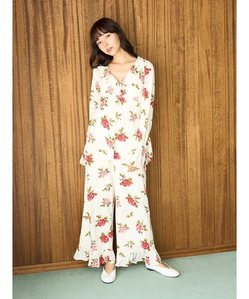 セール】ヴィンテージローズ柄ロングパンツ（ルームウェア/パジャマ