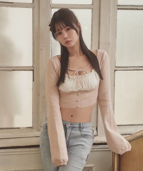 M DOLLY original* front ribbon Serafina knit tops/フロントリボン