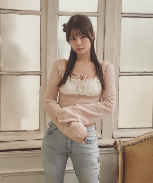 M DOLLY（エムドリー）の「*M DOLLY original* front ribbon Serafina knit tops/フロントリボンセラフィナニットトップス（ニット/セーター・レディース・ブラック/ベージュ・FREE）」の9枚目の写真