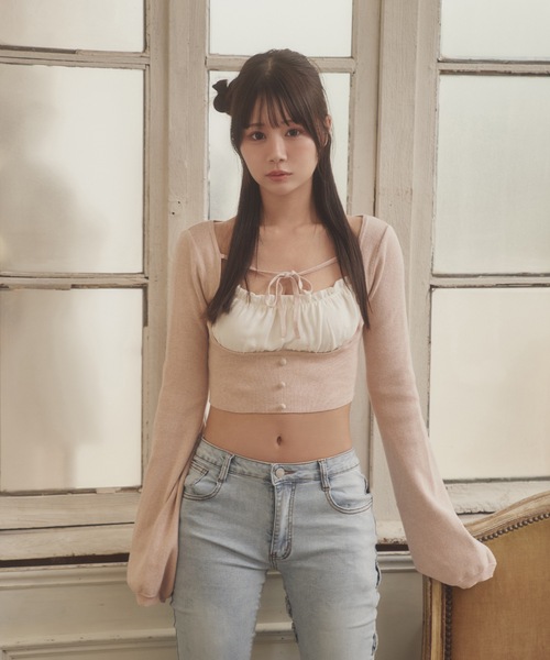 M DOLLY（エムドリー）の「*M DOLLY original* front ribbon Serafina knit tops/フロントリボンセラフィナニットトップス（ニット/セーター・レディース・ブラック/ベージュ・FREE）」の11枚目の写真