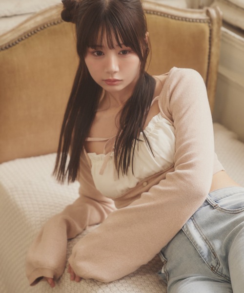 M DOLLY（エムドリー）の「*M DOLLY original* front ribbon Serafina knit tops/フロントリボンセラフィナニットトップス（ニット/セーター・レディース・ブラック/ベージュ・FREE）」の13枚目の写真