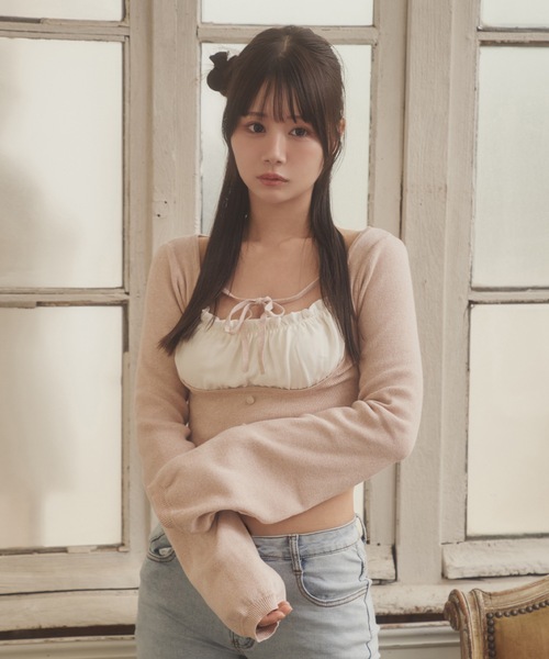 M DOLLY（エムドリー）の「*M DOLLY original* front ribbon Serafina knit tops/フロントリボンセラフィナニットトップス（ニット/セーター・レディース・ブラック/ベージュ・FREE）」の8枚目の写真