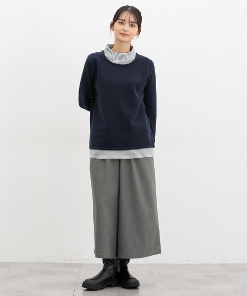 Honeys（ハニーズ）の「【ハニぽか】レイヤード風トップス（スウェット・レディース・ピンク/グリーン/ネイビー/スミクロ・M/LL/L）」の9枚目の写真