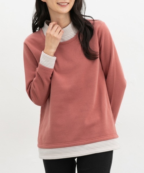 Honeys（ハニーズ）の「【ハニぽか】レイヤード風トップス（スウェット・レディース・ピンク/グリーン/ネイビー/スミクロ・M/LL/L）」の12枚目の写真