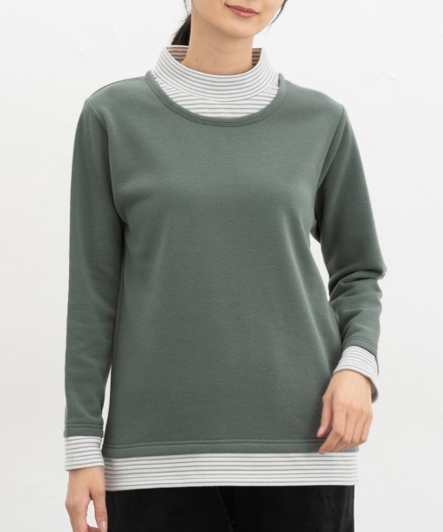 Honeys（ハニーズ）の「【ハニぽか】レイヤード風トップス（スウェット・レディース・ピンク/グリーン/ネイビー/スミクロ・M/LL/L）」の14枚目の写真