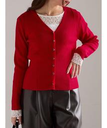 Vネック」に該当するカーディガン/ボレロ（レッド/赤色系