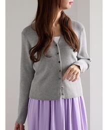 Te chichi | ウェーブメタル釦Vネックリブカーディガン(カーディガン/ボレロ)