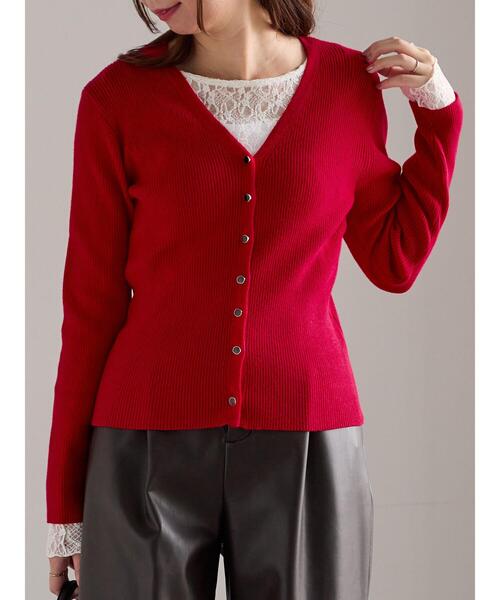 Te chichi（テチチ）の「ウェーブメタル釦Vネックリブカーディガン（カーディガン/ボレロ・レディース・レッド/ブロンズ/ネイビー/シルバー・F）」の10枚目の写真