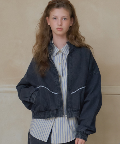 RONRON(ロンロン)の「TORCHON LACE BLOUSON ZIP UP DENIM JACKET BLACK(デニムジャケット・レディース・その他・FREE)」の1枚目の写真
