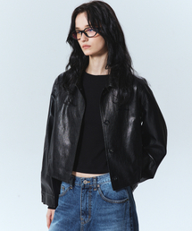 CUTING LINE LEATHER JACKET_BLACK