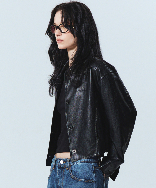 NICK&NICOLE(ニックアンドニコール)の「CUTING LINE LEATHER JACKET_BLACK(ライダースジャケット・レディース・その他・FREE)」の4枚目の写真