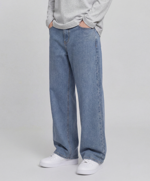 AGOD(エージーオーディー)の「イージーワイドデニムパンツ【ミディアムブルー】(デニムパンツ・レディース・その他・MEDIUM/LARGE/X-LARGE/X-SMALL/SMALL)」の1枚目の写真