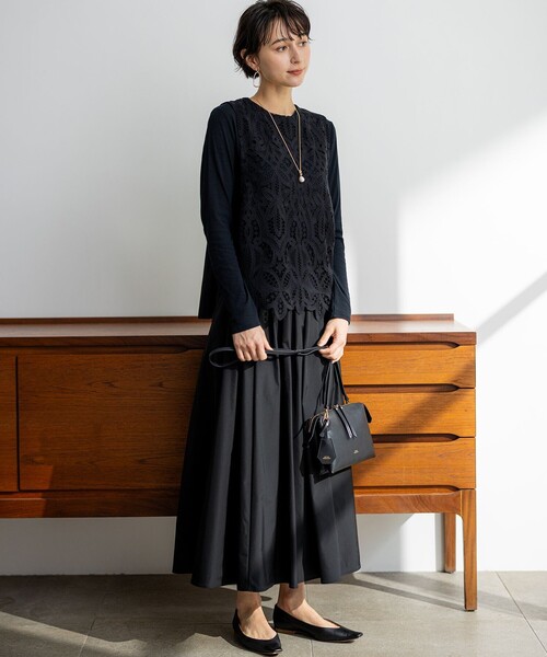 撥水加工/洗える】ブライトタフタ タック スカート（スカート）｜23区