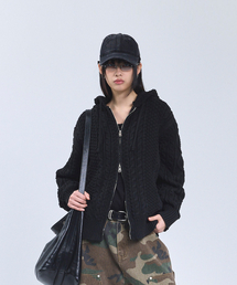 STANDARDERROR（スタンダードエラー）の「87-STAN193 ベーシックケーブル2ウェイフードジップニットブラック（パーカー）」