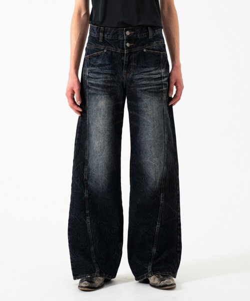 CRUSH FADE SIDE SEEM BOOTS CUT JEANS / クラッシュフェードサイド