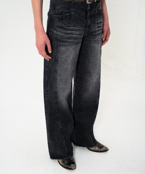 1/12まで クラッシュフェードサイドシームブーツカットデニムブラックM 1/12まで クラッシュフェードサイドシームブーツカットデニムブラックM