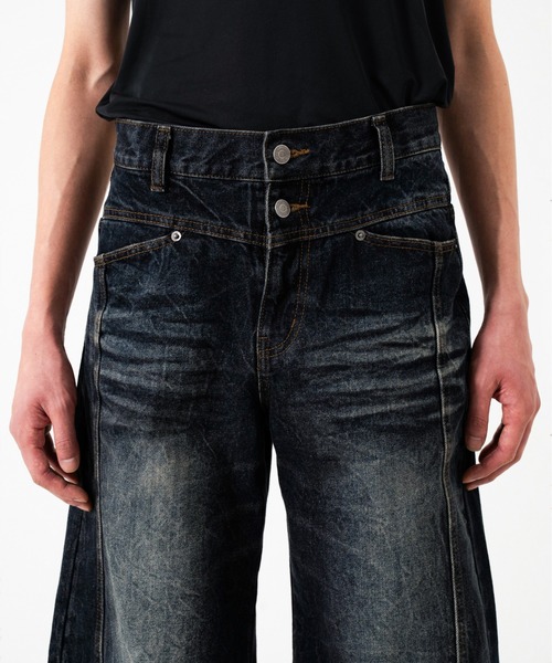 Camphor wood（カンファーウッド）の「CRUSH FADE SIDE SEEM BOOTS CUT JEANS / クラッシュフェードサイドシームブーツカットデニム（デニムパンツ・メンズ・インディゴブルー/ブラック・SMALL/MEDIUM/LARGE）」の21枚目の写真