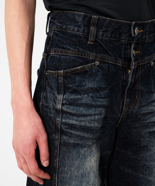 Camphor wood（カンファーウッド）の「CRUSH FADE SIDE SEEM BOOTS CUT JEANS / クラッシュフェードサイドシームブーツカットデニム（デニムパンツ・メンズ・インディゴブルー/ブラック・SMALL/MEDIUM/LARGE）」の22枚目の写真