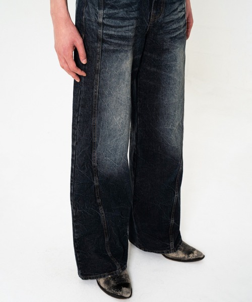 CRUSH FADE SIDE SEEM BOOTS CUT JEANS / クラッシュフェードサイド