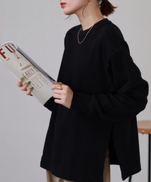ハニカムストレッチサイドスリットボックスプルオーバー 長袖Tシャツ