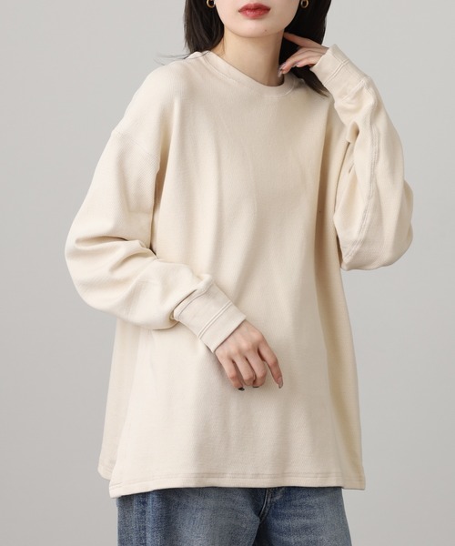 OMNES(オムネス)の「ハニカムストレッチサイドスリットボックスプルオーバー 長袖Tシャツ(Tシャツ/カットソー・レディース・ラベンダー/アイボリー・M)」の5枚目の写真
