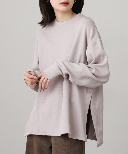 OMNES(オムネス)の「ハニカムストレッチサイドスリットボックスプルオーバー 長袖Tシャツ(Tシャツ/カットソー・レディース・ラベンダー/アイボリー・M)」の19枚目の写真