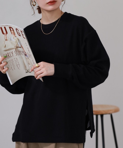 OMNES(オムネス)の「ハニカムストレッチサイドスリットボックスプルオーバー 長袖Tシャツ(Tシャツ/カットソー・レディース・ラベンダー/アイボリー・M)」の7枚目の写真
