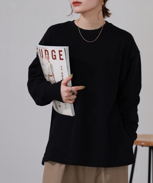 OMNES(オムネス)の「ハニカムストレッチサイドスリットボックスプルオーバー 長袖Tシャツ(Tシャツ/カットソー・レディース・ラベンダー/アイボリー・M)」の8枚目の写真