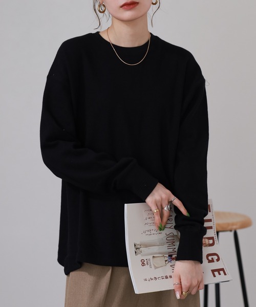 OMNES(オムネス)の「ハニカムストレッチサイドスリットボックスプルオーバー 長袖Tシャツ(Tシャツ/カットソー・レディース・ラベンダー/アイボリー・M)」の9枚目の写真
