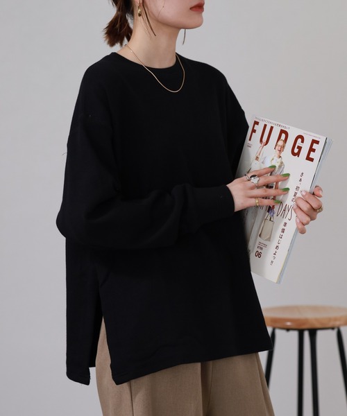 OMNES(オムネス)の「ハニカムストレッチサイドスリットボックスプルオーバー 長袖Tシャツ(Tシャツ/カットソー・レディース・ラベンダー/アイボリー・M)」の10枚目の写真