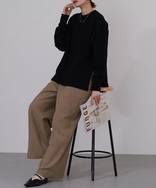 OMNES(オムネス)の「ハニカムストレッチサイドスリットボックスプルオーバー 長袖Tシャツ(Tシャツ/カットソー・レディース・ラベンダー/アイボリー・M)」の12枚目の写真