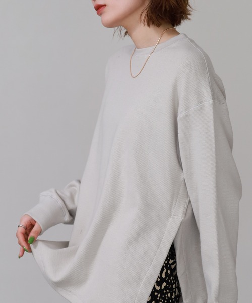 OMNES(オムネス)の「ハニカムストレッチサイドスリットボックスプルオーバー 長袖Tシャツ(Tシャツ/カットソー・レディース・ラベンダー/アイボリー・M)」の13枚目の写真