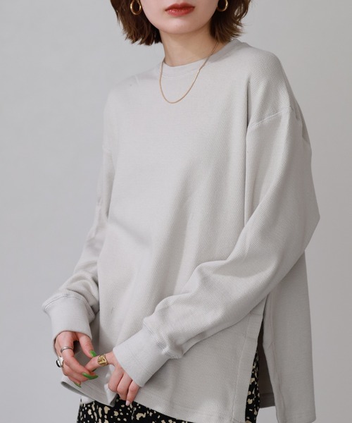 OMNES(オムネス)の「ハニカムストレッチサイドスリットボックスプルオーバー 長袖Tシャツ(Tシャツ/カットソー・レディース・ラベンダー/アイボリー・M)」の14枚目の写真