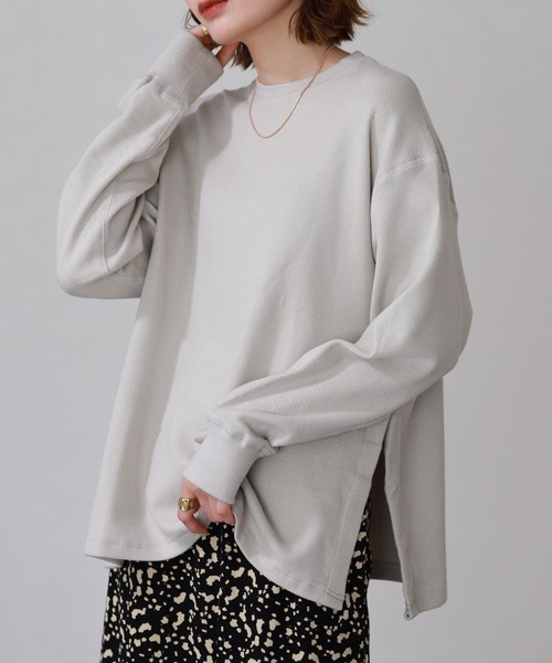 OMNES(オムネス)の「ハニカムストレッチサイドスリットボックスプルオーバー 長袖Tシャツ(Tシャツ/カットソー・レディース・ラベンダー/アイボリー・M)」の15枚目の写真