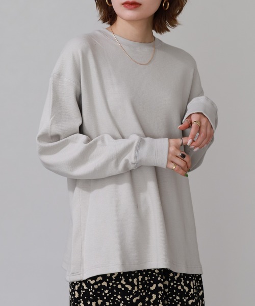 OMNES(オムネス)の「ハニカムストレッチサイドスリットボックスプルオーバー 長袖Tシャツ(Tシャツ/カットソー・レディース・ラベンダー/アイボリー・M)」の16枚目の写真