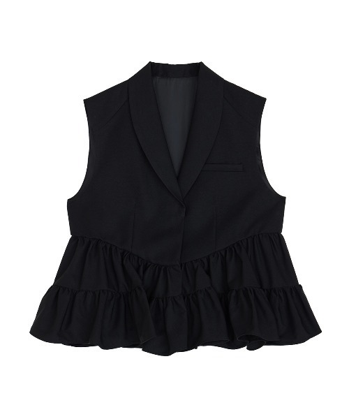 Ameri（アメリ）の「UND CURVE LINE FRILL VEST（ベスト・レディース・ブラウン/ブラック/ライトブルー・SMALL/MEDIUM）」の16枚目の写真