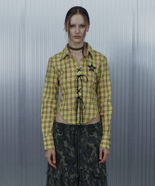 SETUP-EXE(セットアップイーエックスイー)の「CHECK RACE-UP SHIRT / YELLOW(シャツ/ブラウス・レディース・その他・OS)」の7枚目の写真