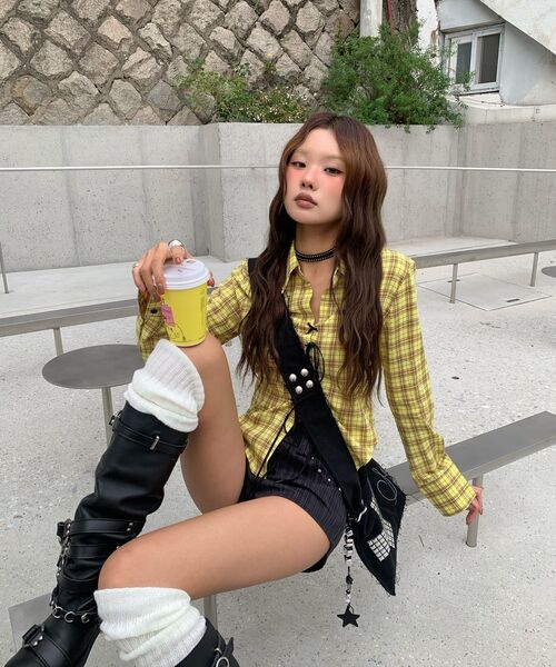 SETUP-EXE(セットアップイーエックスイー)の「CHECK RACE-UP SHIRT / YELLOW(シャツ/ブラウス・レディース・その他・OS)」の10枚目の写真