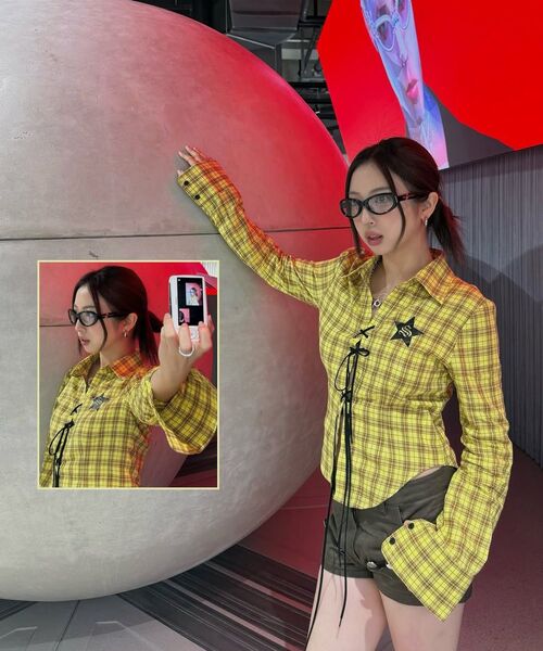 SETUP-EXE(セットアップイーエックスイー)の「CHECK RACE-UP SHIRT / YELLOW(シャツ/ブラウス・レディース・その他・OS)」の3枚目の写真