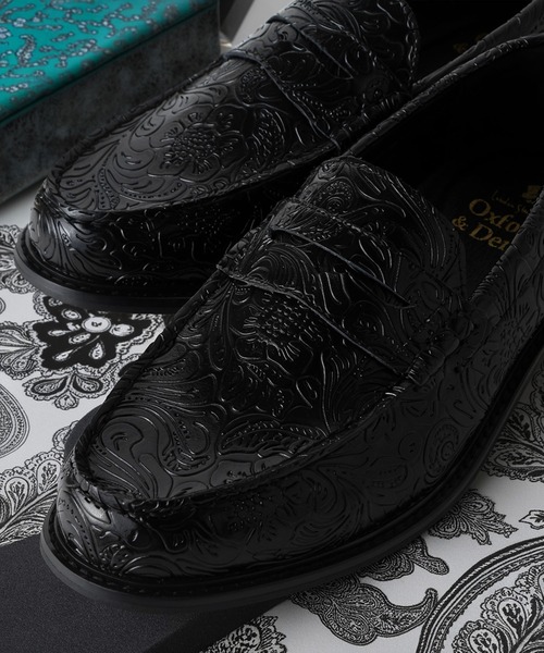 WEB限定 プレミアム ペイズリーエンボス レザー コイン ローファー
