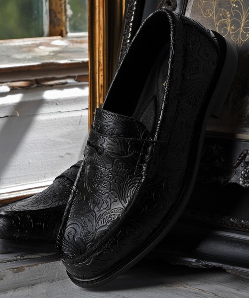 WEB限定 プレミアム ペイズリーエンボス レザー コイン ローファー