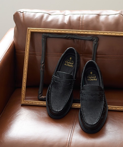 WEB限定 プレミアム ペイズリーエンボス レザー コイン ローファー