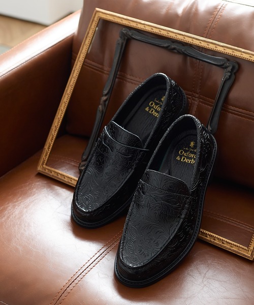 WEB限定 プレミアム ペイズリーエンボス レザー コイン ローファー