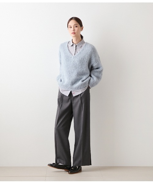 NEWYORKER(ニューヨーカー)の「【ストレッチ】デニム調メランジストライプ サイドラインタックパンツ(その他パンツ・レディース・グレー系その他/ネイビー・11号/9号)」の12枚目の写真