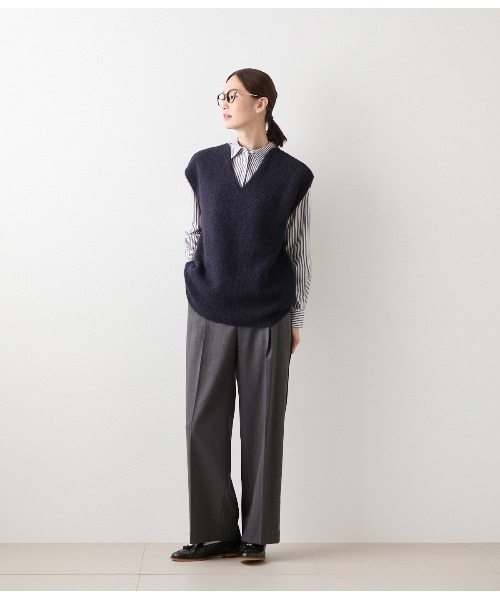 NEWYORKER(ニューヨーカー)の「【ストレッチ】デニム調メランジストライプ サイドラインタックパンツ(その他パンツ・レディース・グレー系その他/ネイビー・11号/9号)」の14枚目の写真