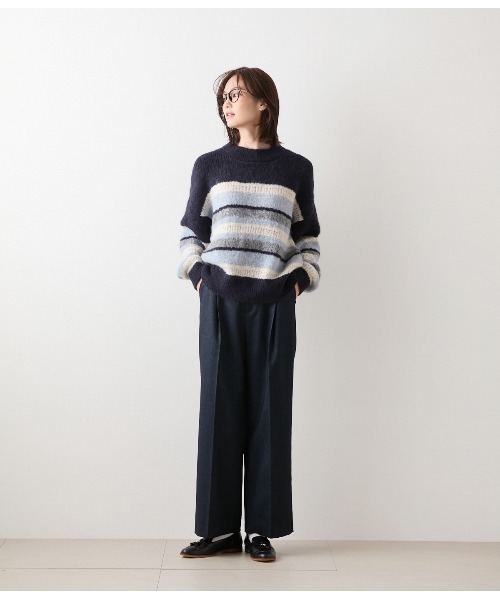 NEWYORKER(ニューヨーカー)の「【ストレッチ】デニム調メランジストライプ サイドラインタックパンツ(その他パンツ・レディース・グレー系その他/ネイビー・11号/9号)」の9枚目の写真
