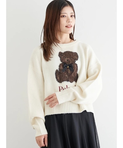 アニマルファームニットセーター ウェア オリジナル 動物 アニマル ニット トップス ブルーエ ブルーブルーエ bleubleuet 通販 アニマルモチーフ＆レース襟 ニットセーター